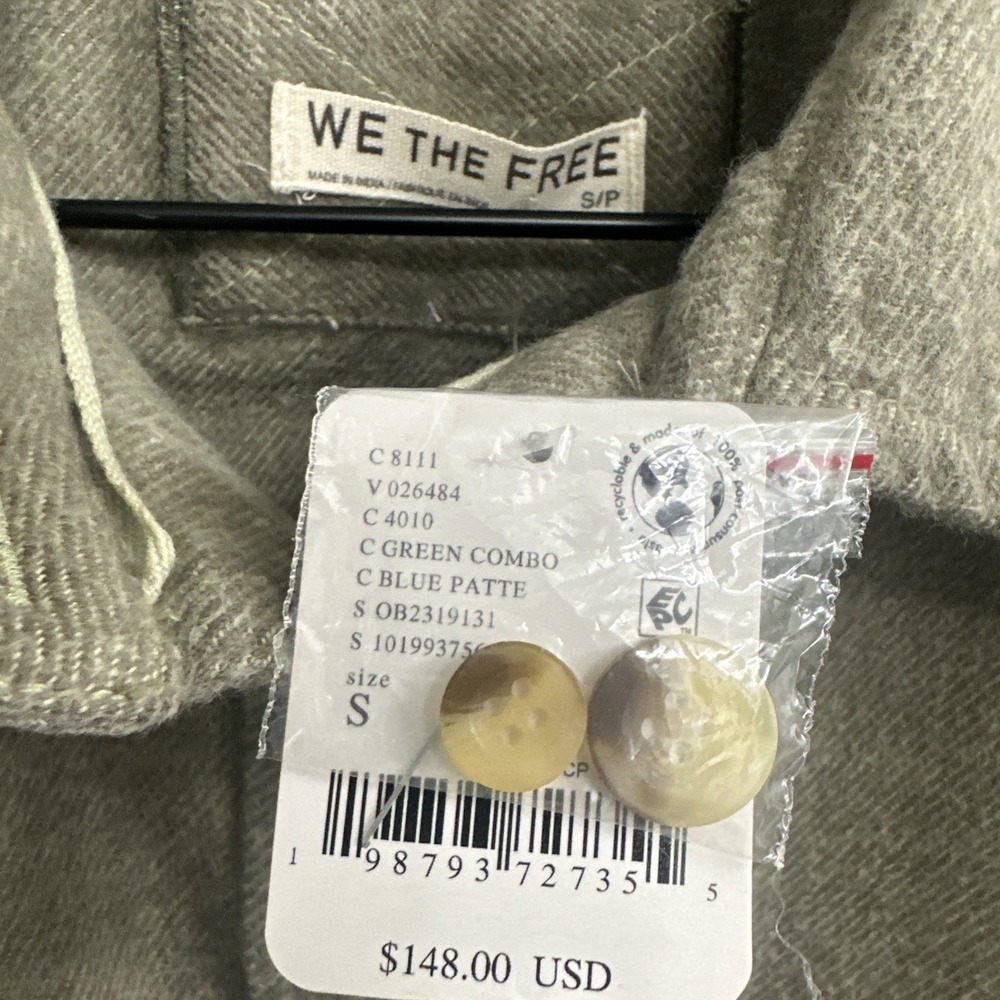 Free People We the Free Size Small Peached Twill Relax Shirt Jacket Green Combo - Picture 6 of 13